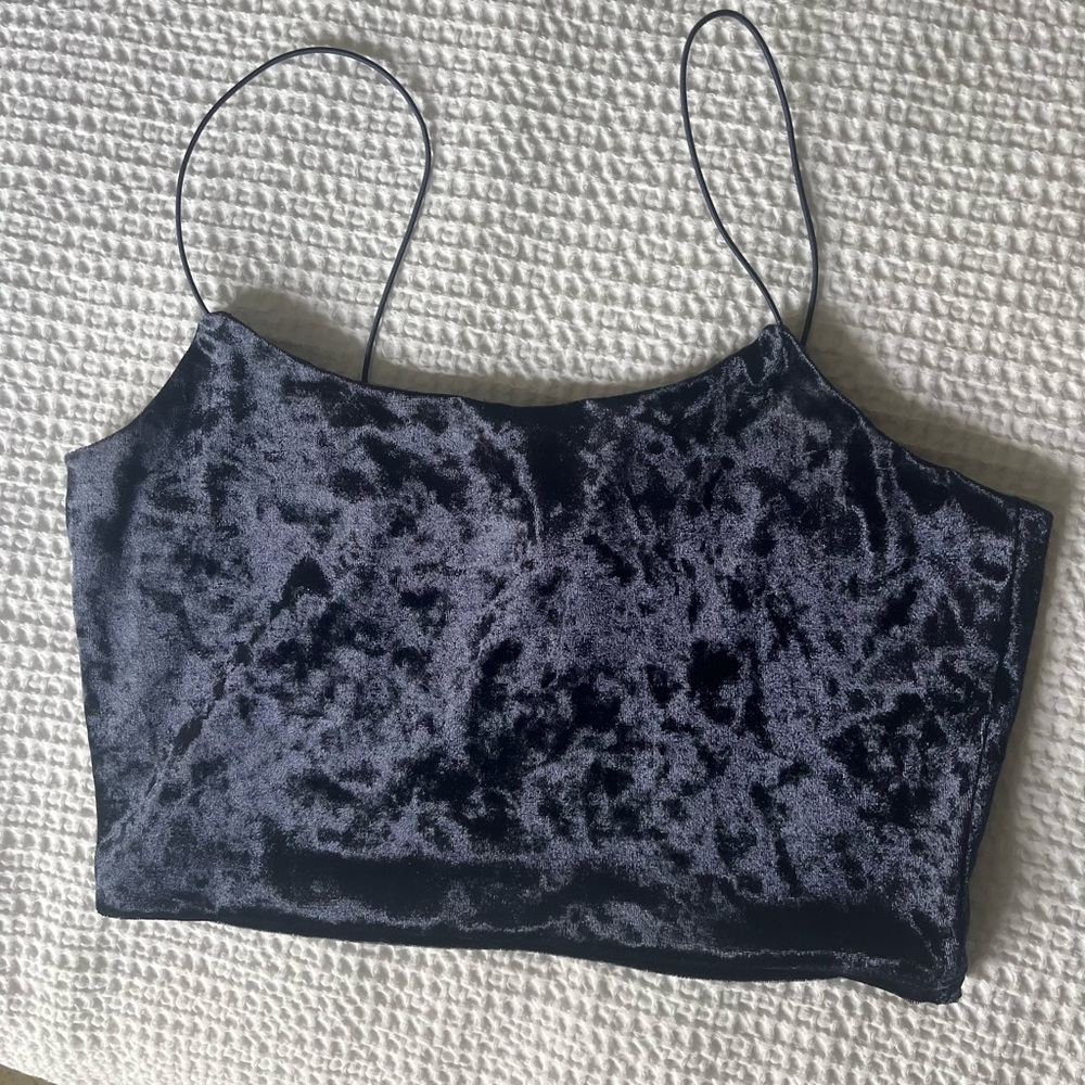 Garage Navy Velvet Crop Tank